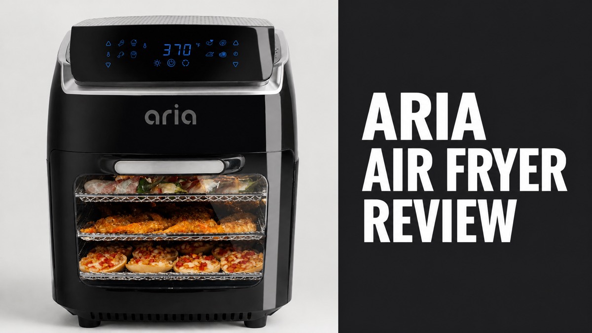Aria 10-quart air fryer oven with the headline Aria Air Fryer Review